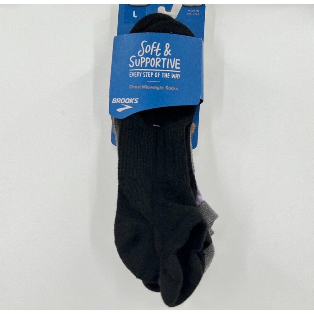 Brooks Ghost Midweight Ankle Socks 2-Pk Women's sz L/10-12.5 Black/Gray/Purple